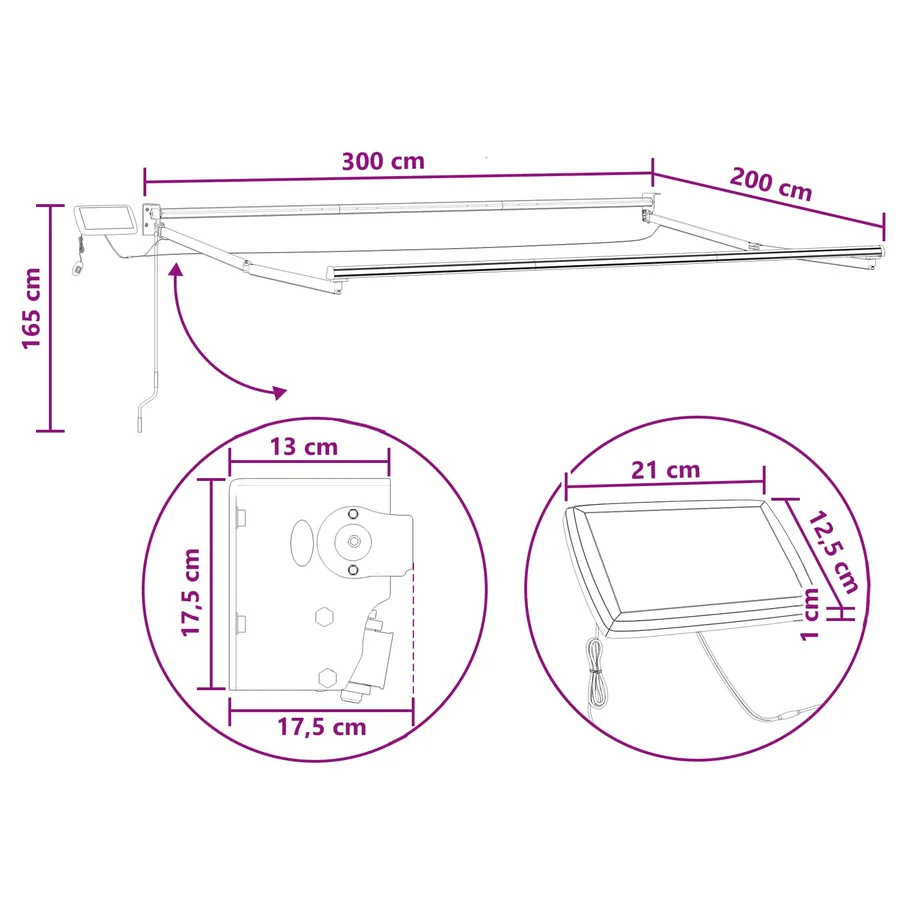 Store rétractable manuel avec LEDs Gris clair et blanc - 9
