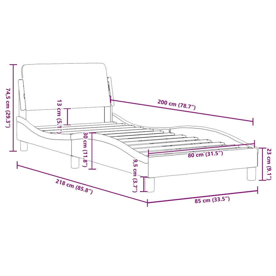 Cadre de lit avec tête de lit Dover crème 80x200cm tissu - 9