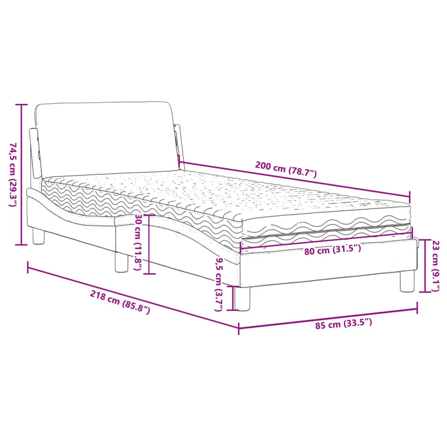 Lit avec matelas Dover noir et blanc 80x200 cm similicuir - 10