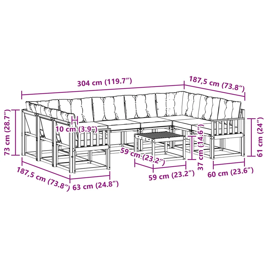 Ensemble de canapés d'extérieur 10 pcs Blanc et Beige - 8