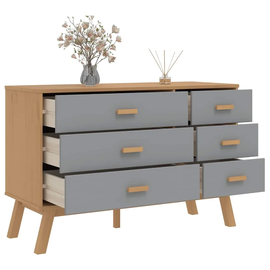 Armoire à tiroirs OLDEN gris et marron bois de pin solide - 5