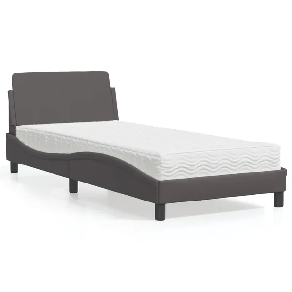 Lit avec matelas Dover gris 80x200 cm similicuir