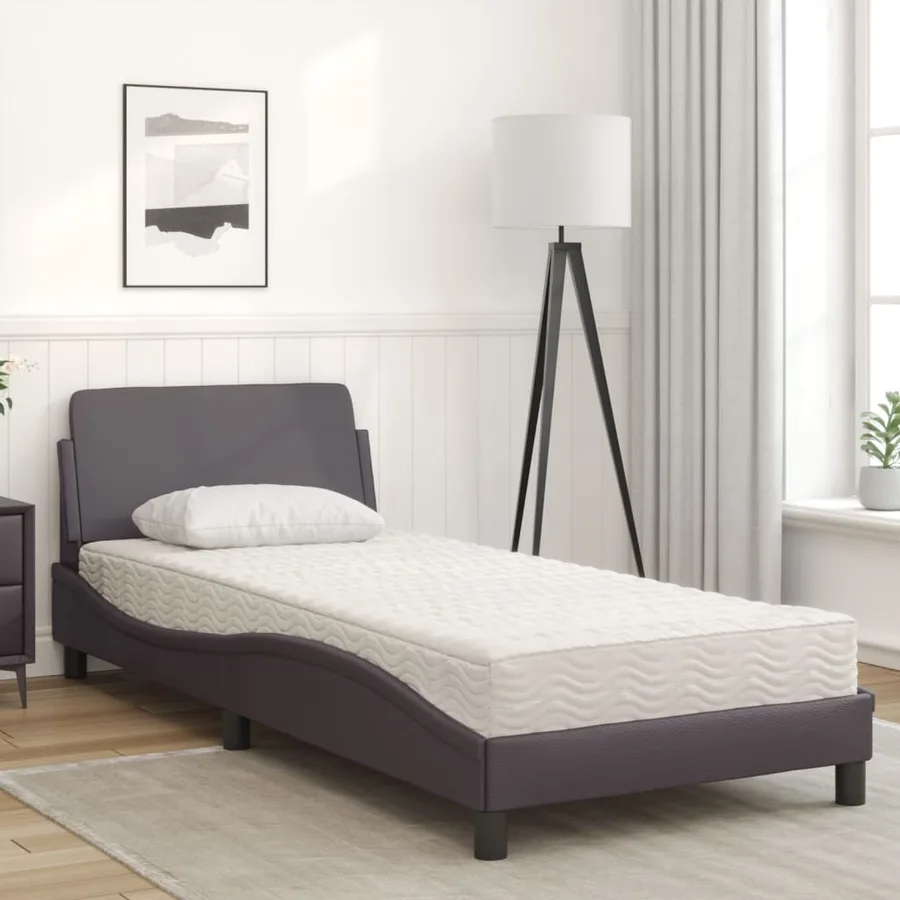 Lit avec matelas Dover gris 80x200 cm similicuir - 3