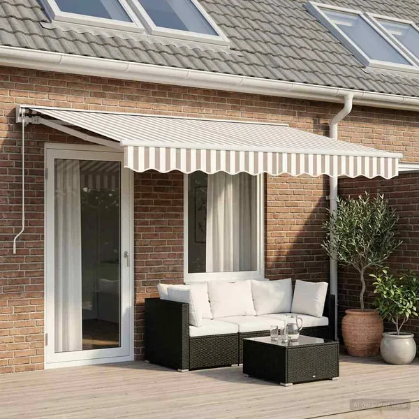 Auvent rétractable manuel Gris clair et blanc 4,5 × 3,5 m