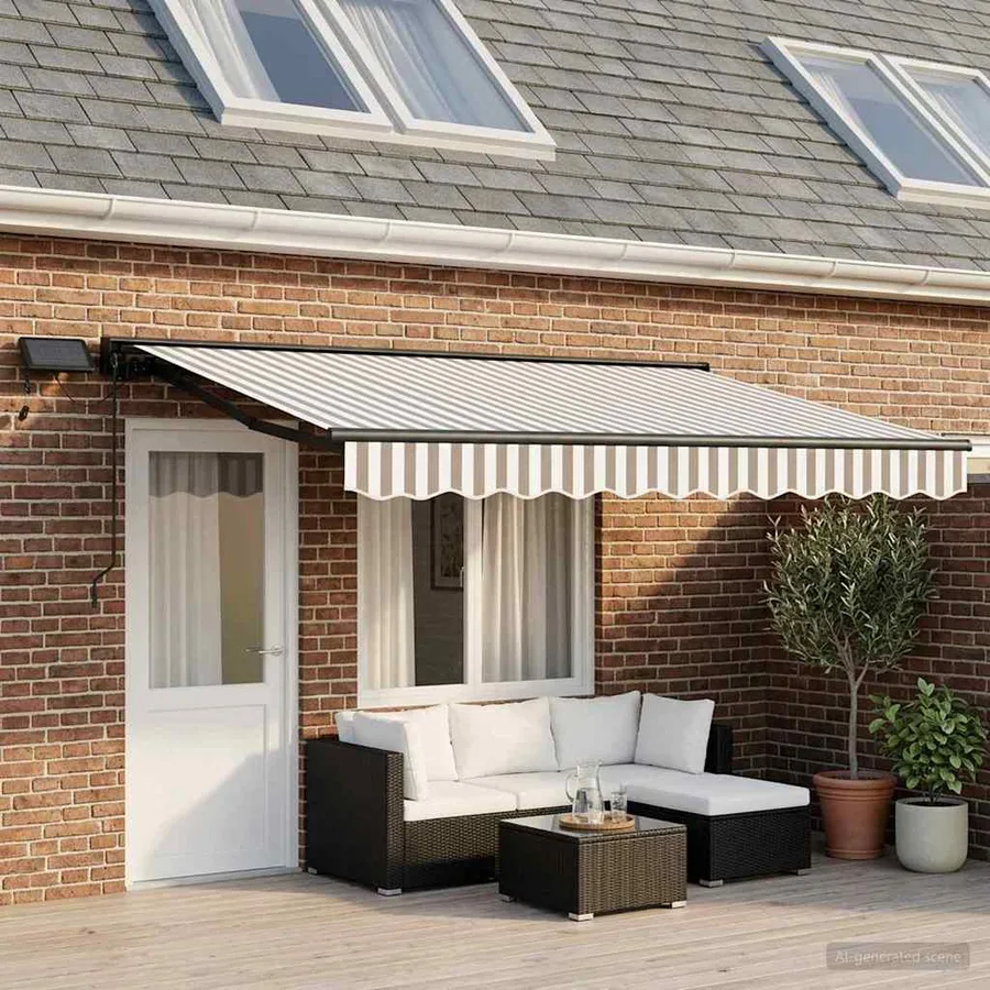 Cadre de store manuel avec LEDs Gris clair et blanc 4,5 × 3,5 m - 3
