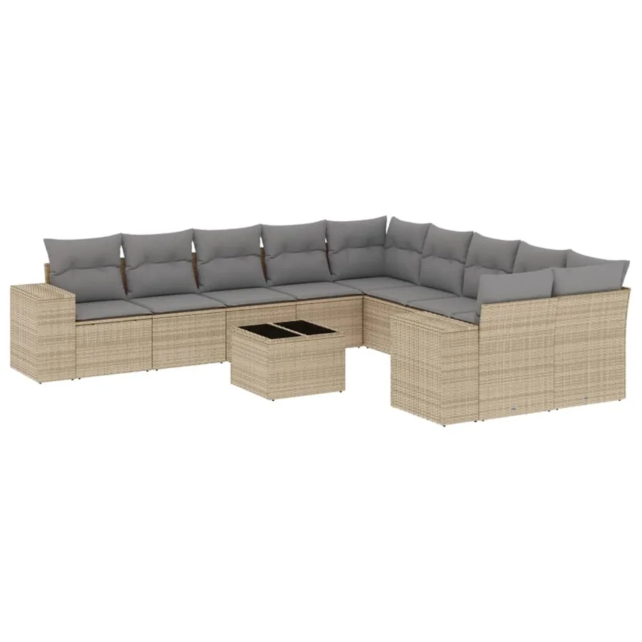 Salon de jardin 11 pcs avec coussins beige résine tressée - 2