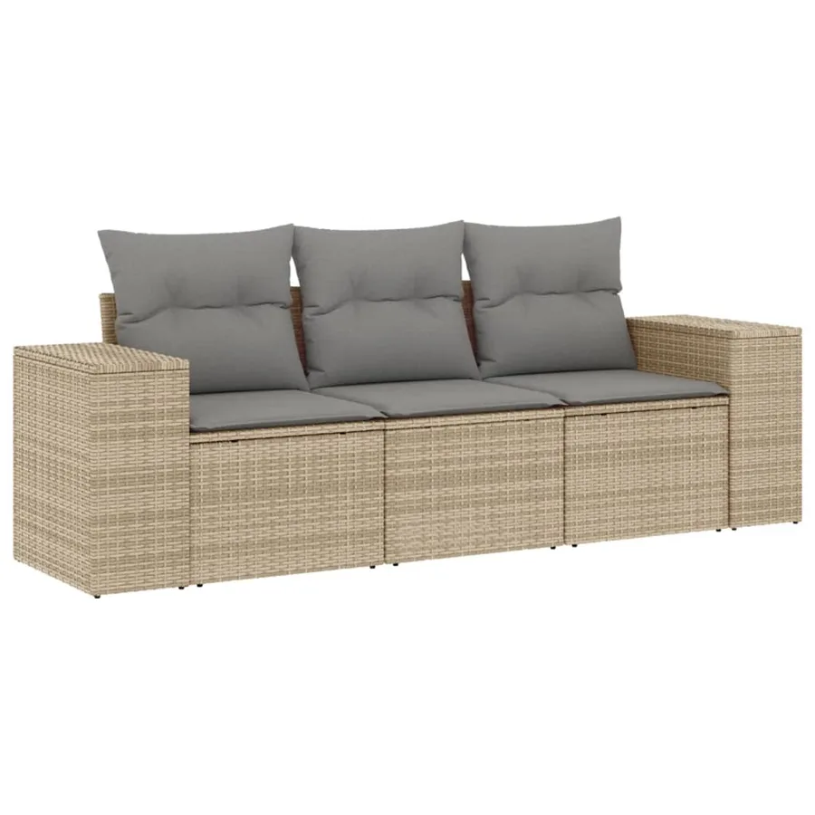 Salon de jardin avec coussins 3 pcs beige résine tressée - 2