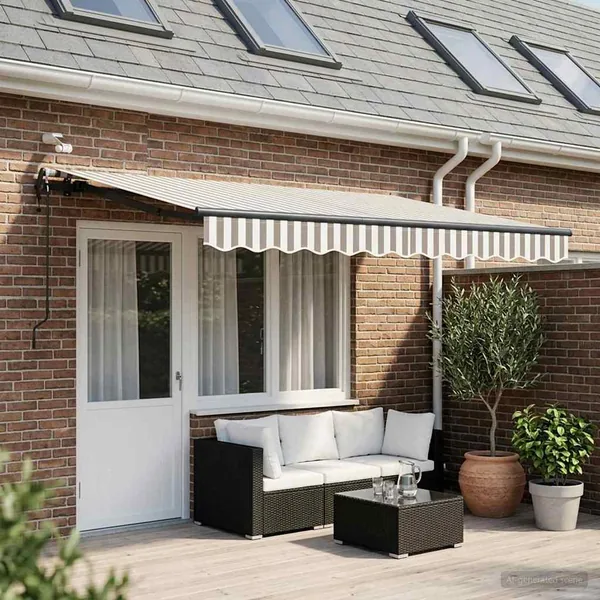 Auvent rétractable Gris clair et blanc 500 × 350 cm Polyester