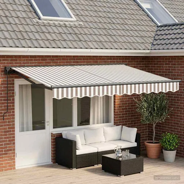 Auvent rétractable manuel Gris clair et blanc 5 × 3,5 m