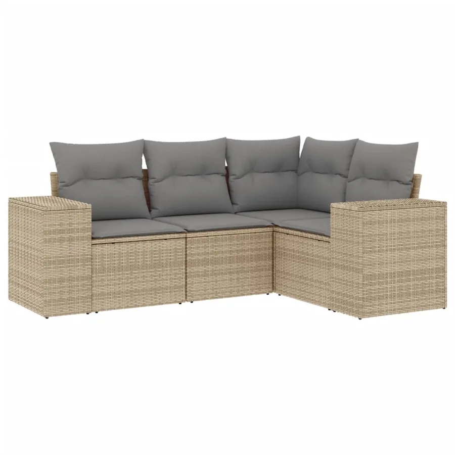 Salon de jardin avec coussins 4 pcs beige résine tressée - 2