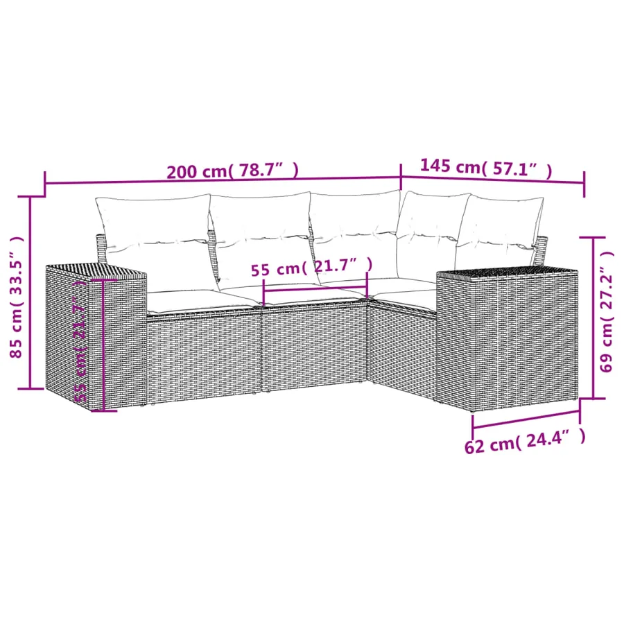 Salon de jardin avec coussins 4 pcs beige résine tressée - 7