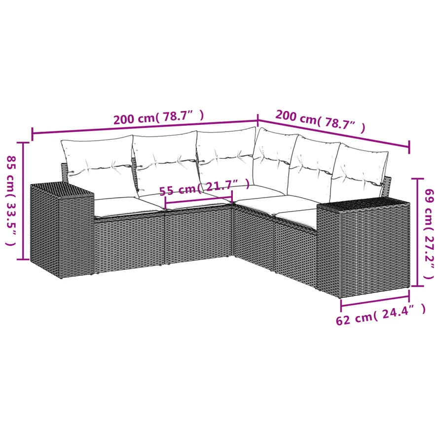 Salon de jardin avec coussins 5 pcs beige résine tressée - 7