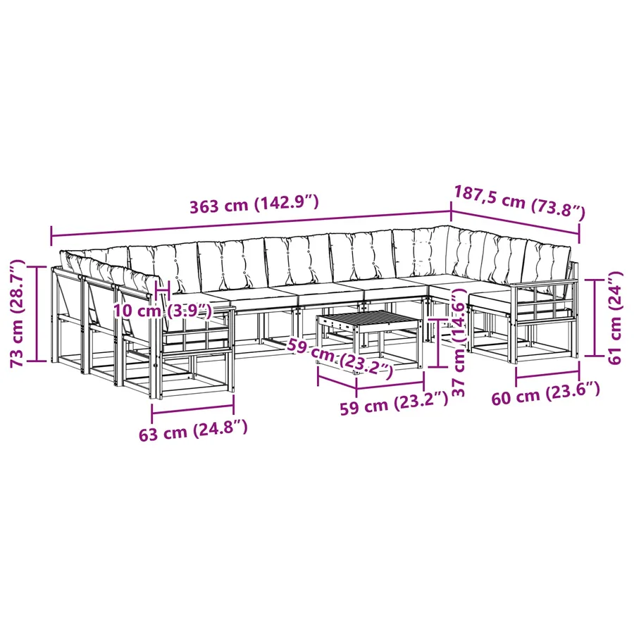 Ensemble de canapés d'extérieur 11 pcs Blanc et noir - 10