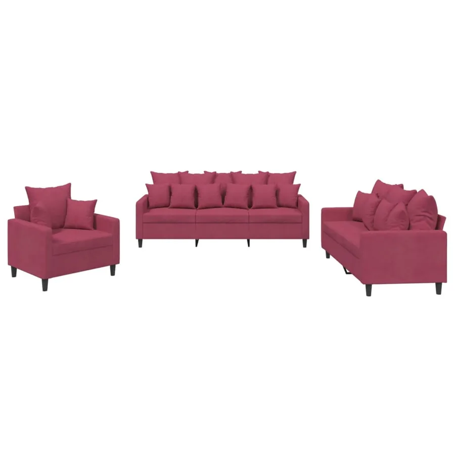 Ensemble de canapés 3 pcs avec coussins Rouge bordeaux Velours - 2