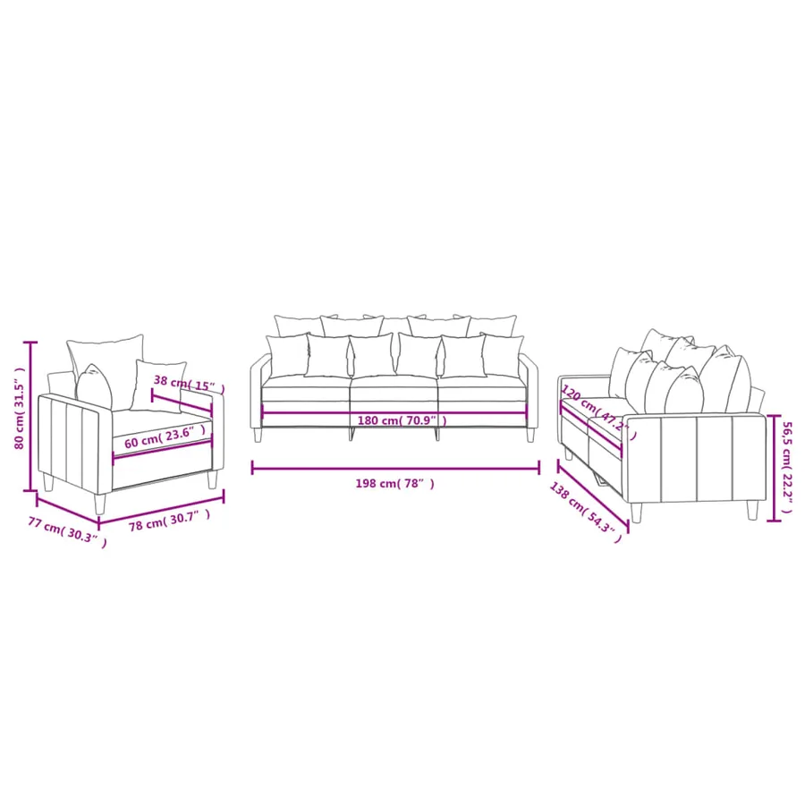 Ensemble de canapés 3 pcs avec coussins Rouge bordeaux Velours - 8