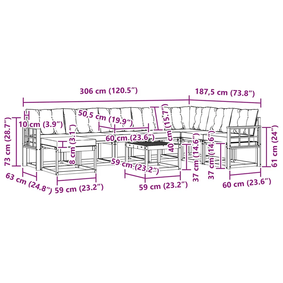 Ensemble de canapés d'extérieur 9 pcs Blanc et gris clair - 11