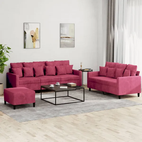 Ensemble de canapés 3 pcs avec coussins Rouge bordeaux Velours