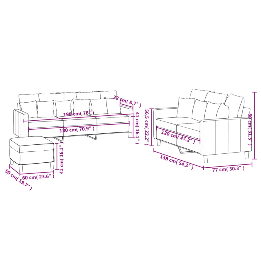 Ensemble de canapés 3 pcs avec coussins Rouge bordeaux Velours - 9