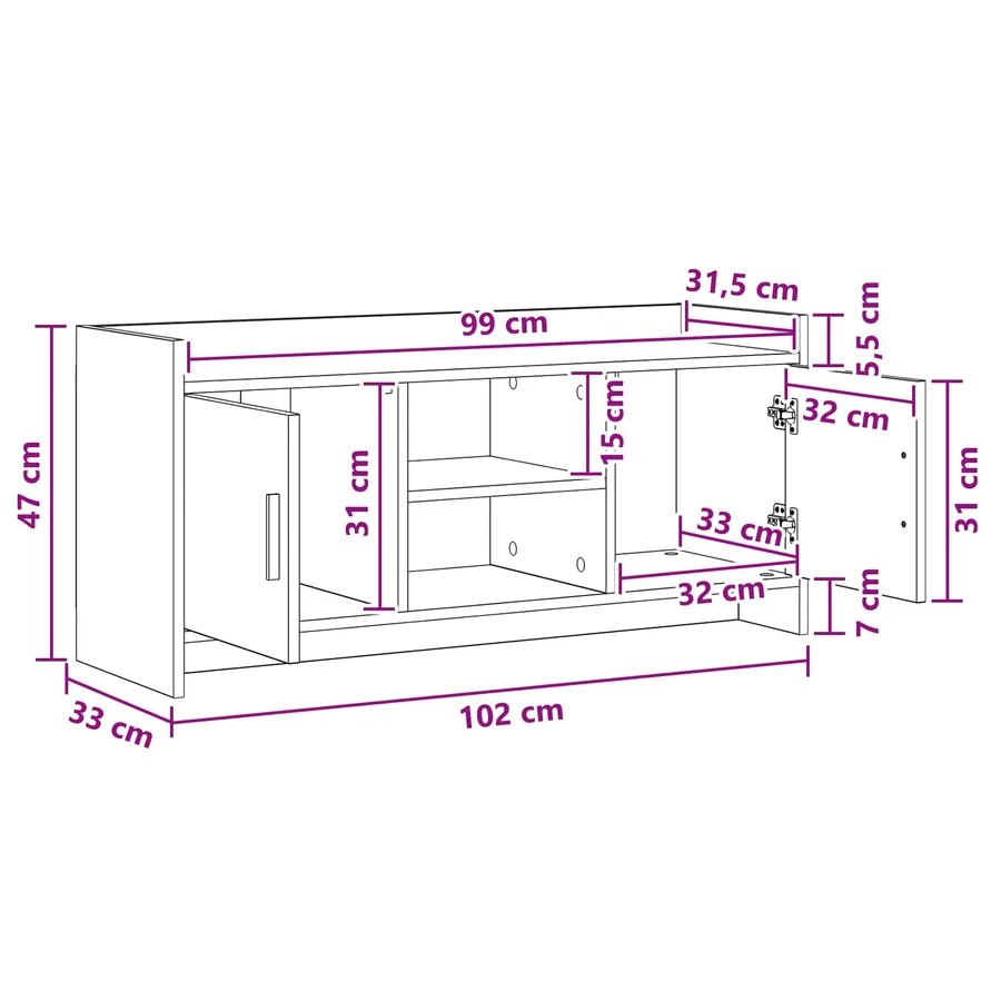 Meuble TV 102 x 33 x 47 cm Chêne noir Bois d'ingénierie - 8