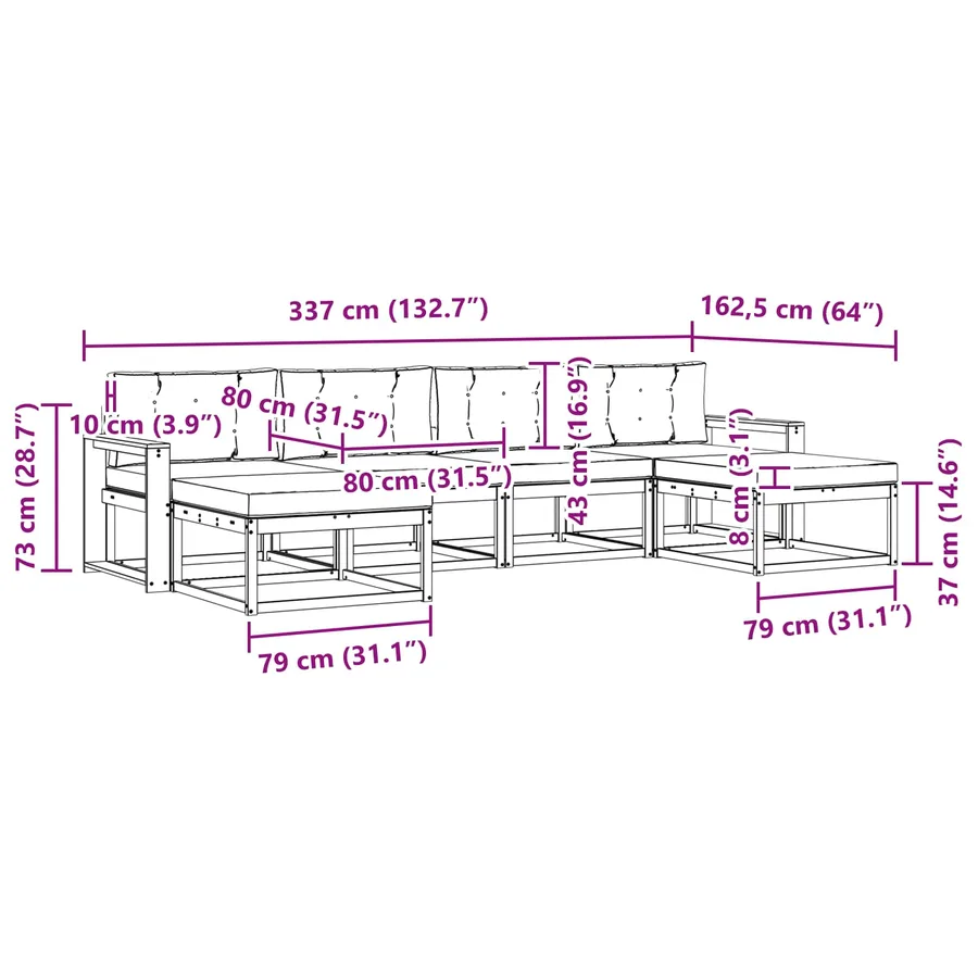 Ensemble de canapés d'extérieur 6 pcs Blanc et gris clair - 6