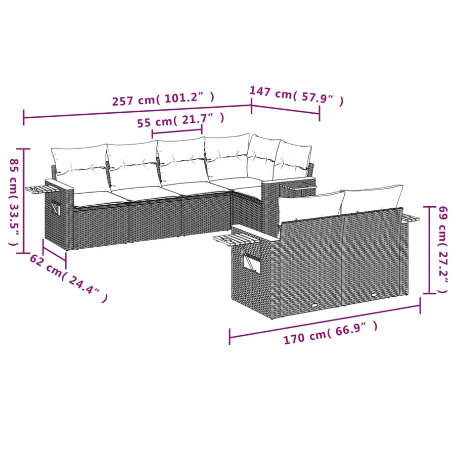 Salon de jardin avec coussins 7 pcs gris résine tressée - 8