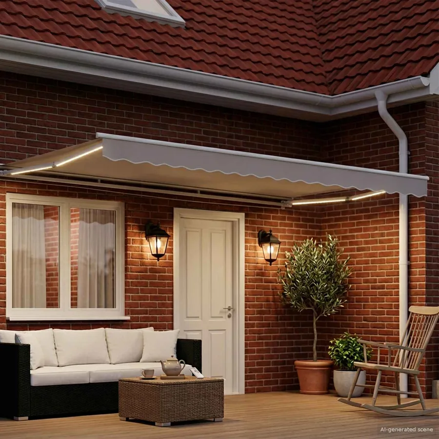 Auvent rétractable électrique Gris clair et blanc 5 × 3,5 m - 3