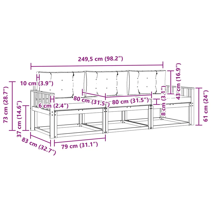 Ensemble de canapés d'extérieur 3 pcs Blanc et crème Polyester - 6