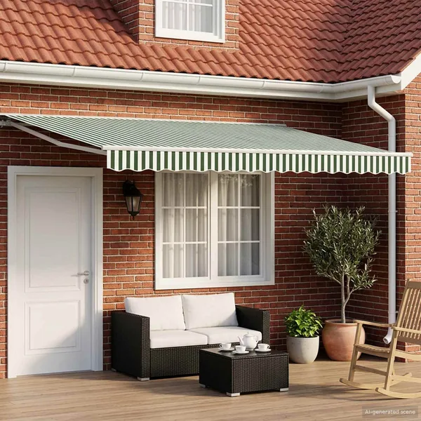 Auvent rétractable électrique Vert et blanc 4,5 × 3 m