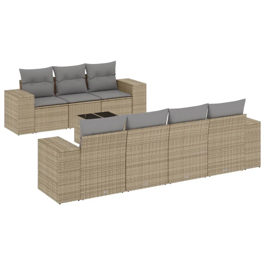 Salon de jardin avec coussins 8 pcs beige résine tressée - 2