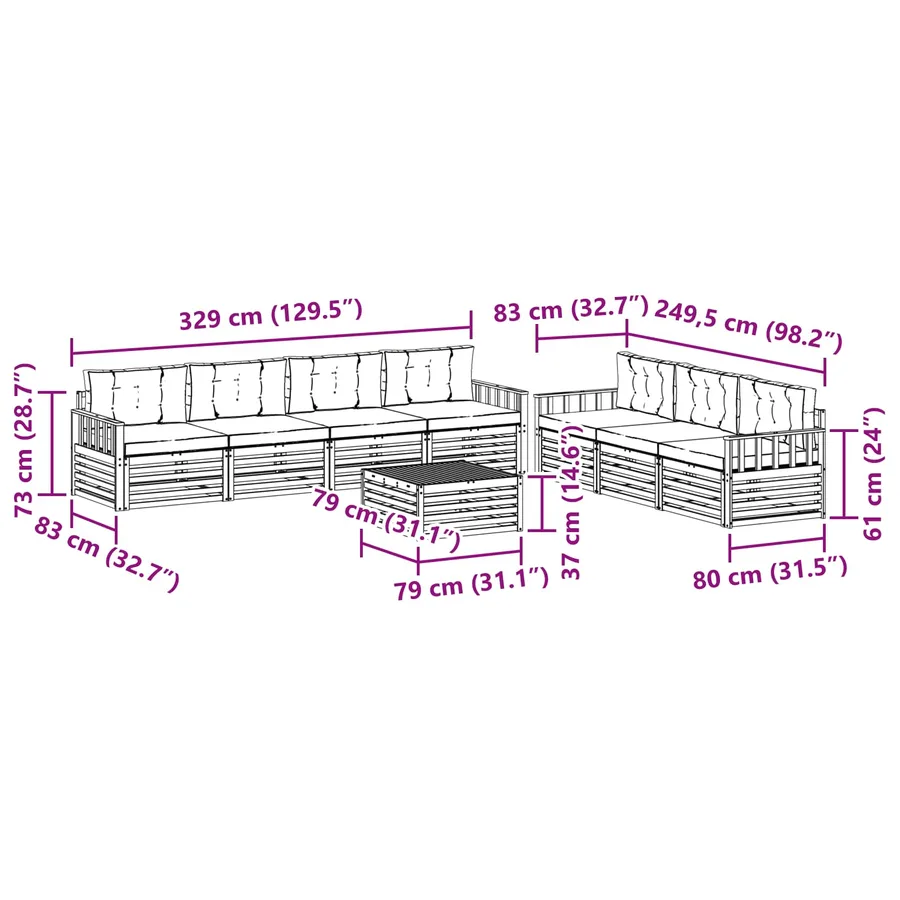Ensemble de canapés d'extérieur 8 pc Blanc et Beige Polyester - 7