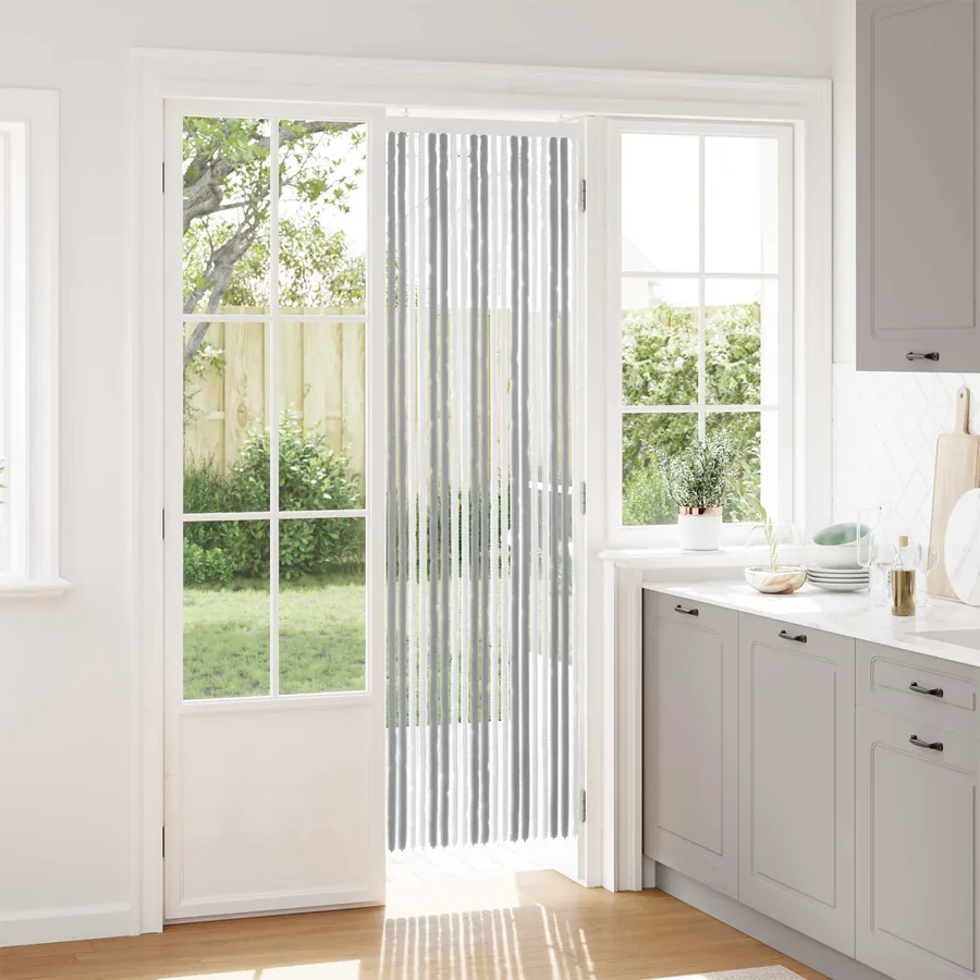 Rideau anti-insectes en chenille Gris et blanc 56 x 200 cm