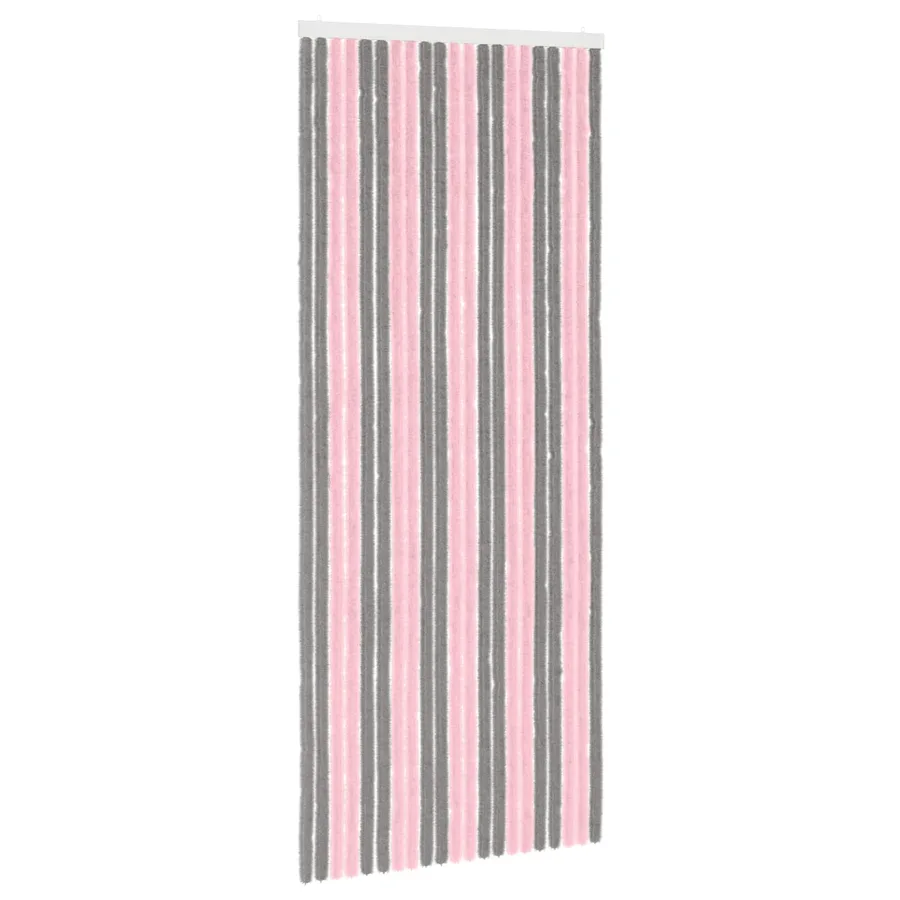 Rideau anti-insectes en chenille Gris Argent et Rose - 2