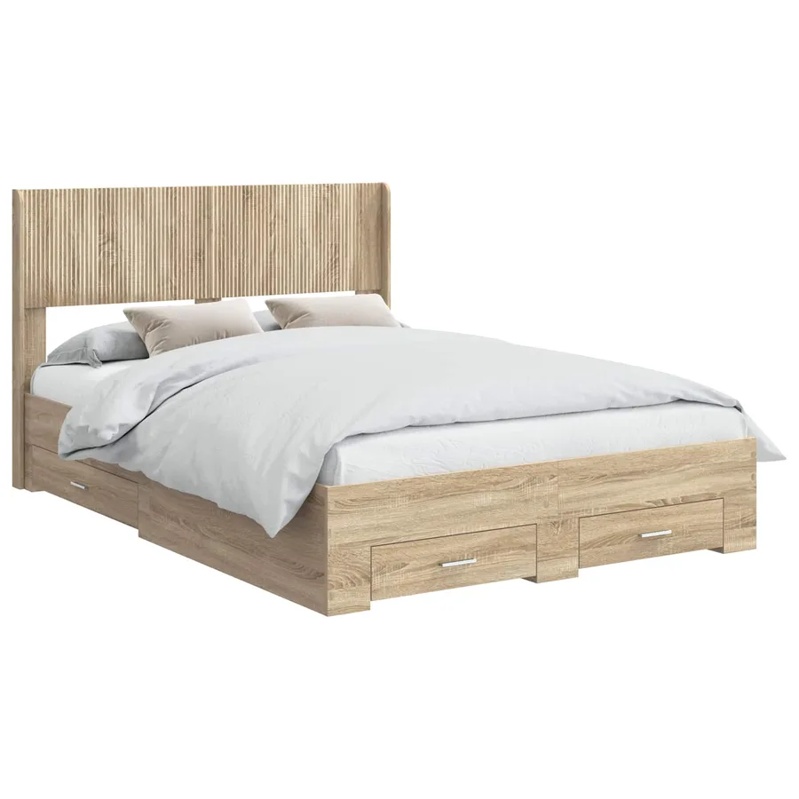 Cadre de lit avec rangement et tête de lit Chêne Sonoma - 2
