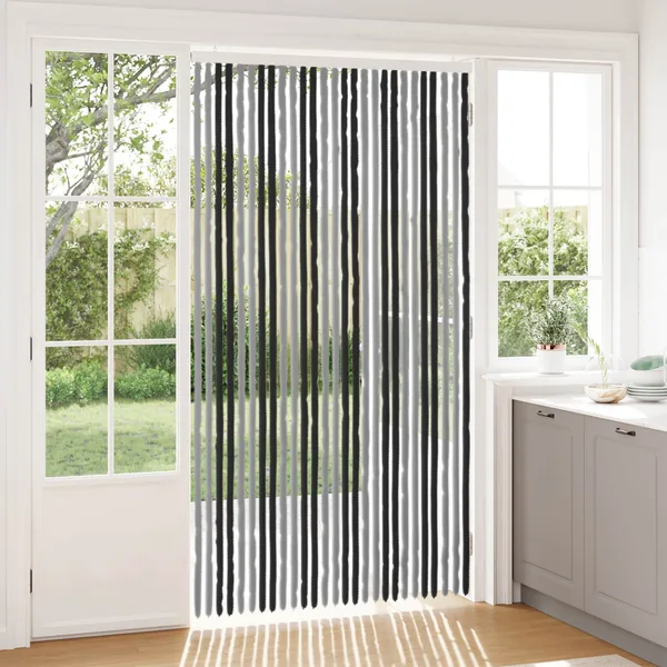 Rideau anti-insectes en chenille Gris et Noir 118 x 220 cm