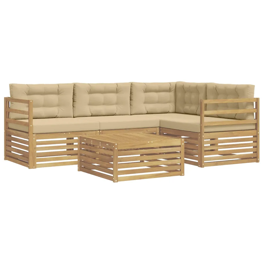 Ensemble de canapés d'extérieur 5 pc Blanc et Beige Polyester - 2