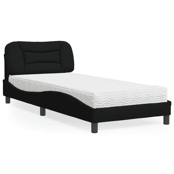 Lit avec matelas Hvar noir 90x200 cm tissu
