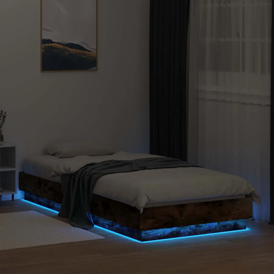 Cadre de lit avec LED Chêne fumé 80 x 200 cm Bois d'ingénierie - 3