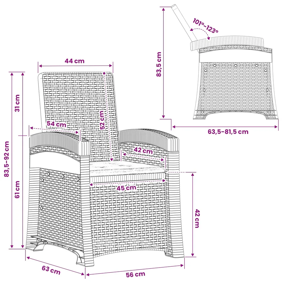 Chaise de jardin inclinable imitant le rotin 2 pcs PP - 8