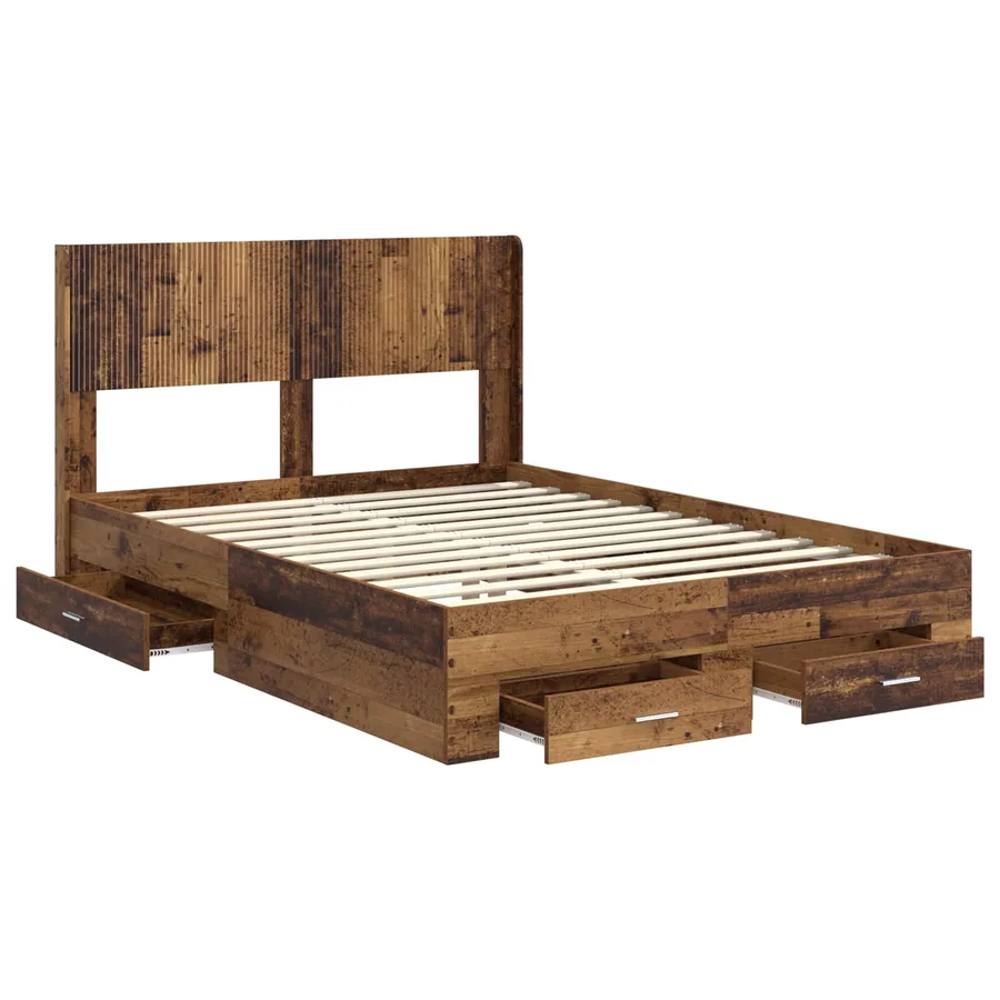 Cadre de lit avec rangement et tête de lit Bois ancien - 5