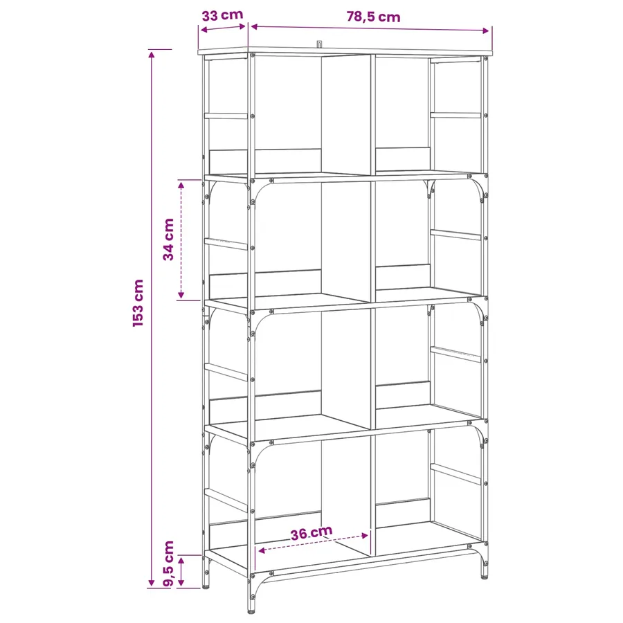 Étagère Bois ancien 78,5 x 33 x 153 cm métal PB - 5