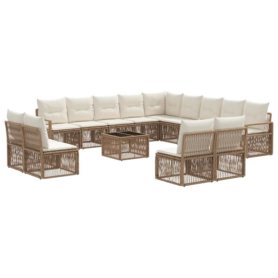 Ensemble de canapé de jardin 14 pcs Beige polyrotin - 2
