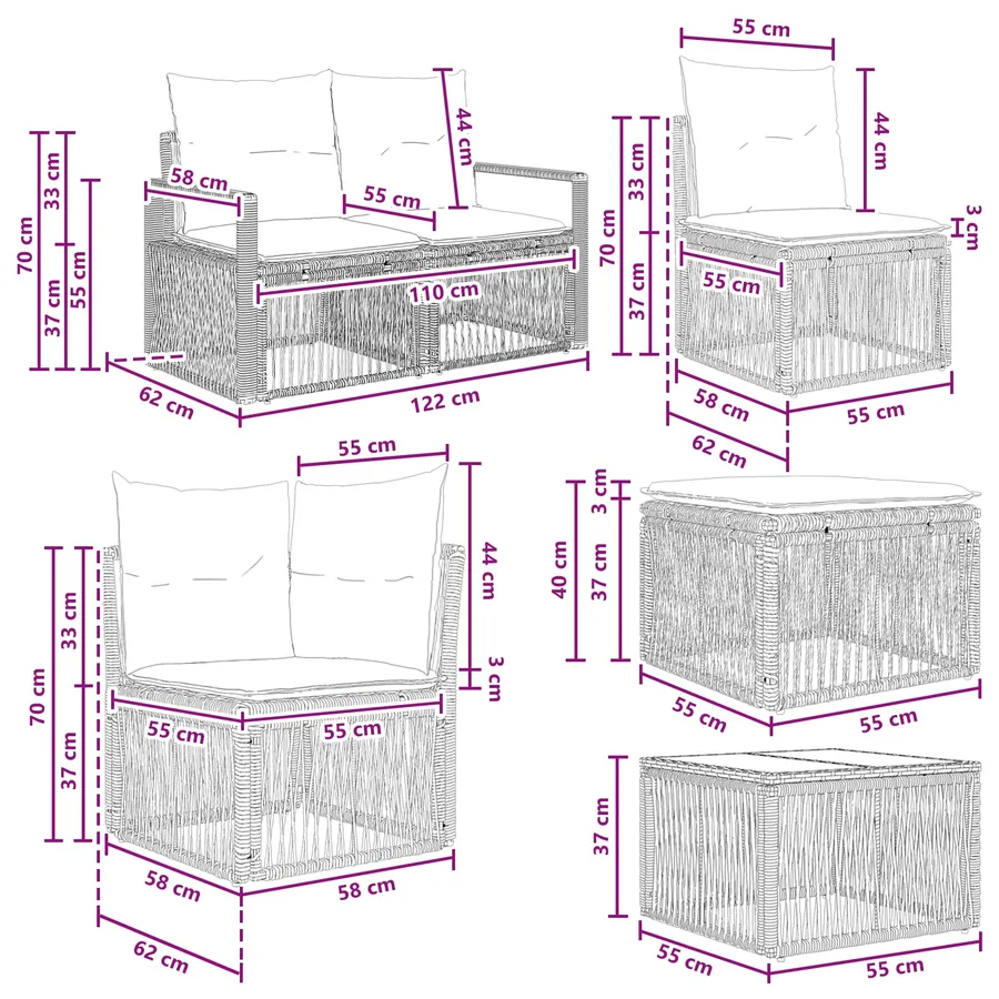 Ensemble de canapé de jardin 13 pcs Beige polyrotin - 11