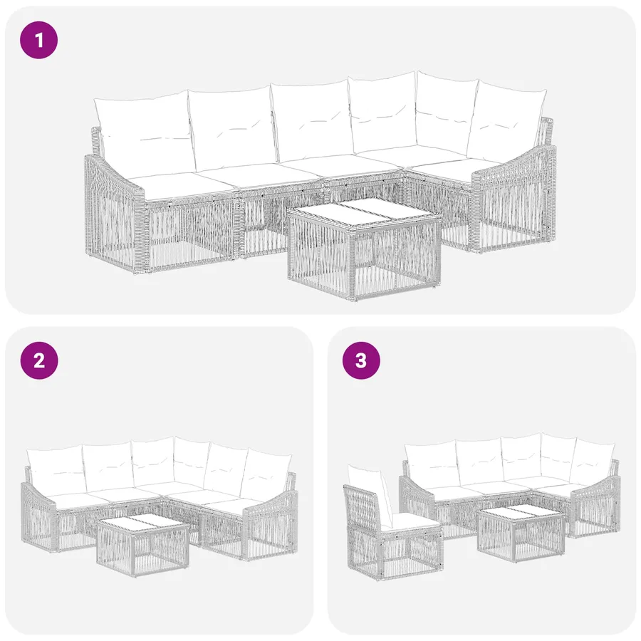 Ensemble de canapé de jardin 6 pcs Noir polyrotin - 9