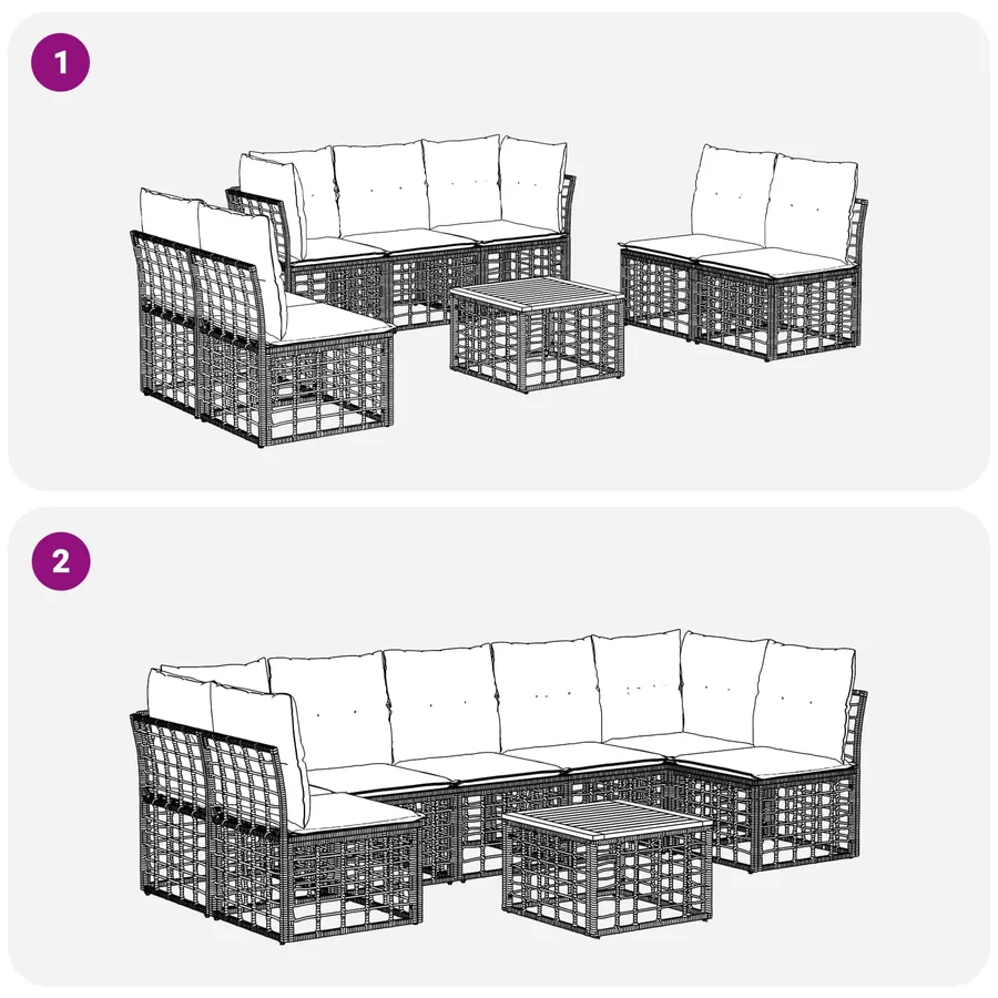 Ensemble de canapés d'extérieur 8 pcs Noir et Gris foncé - 9
