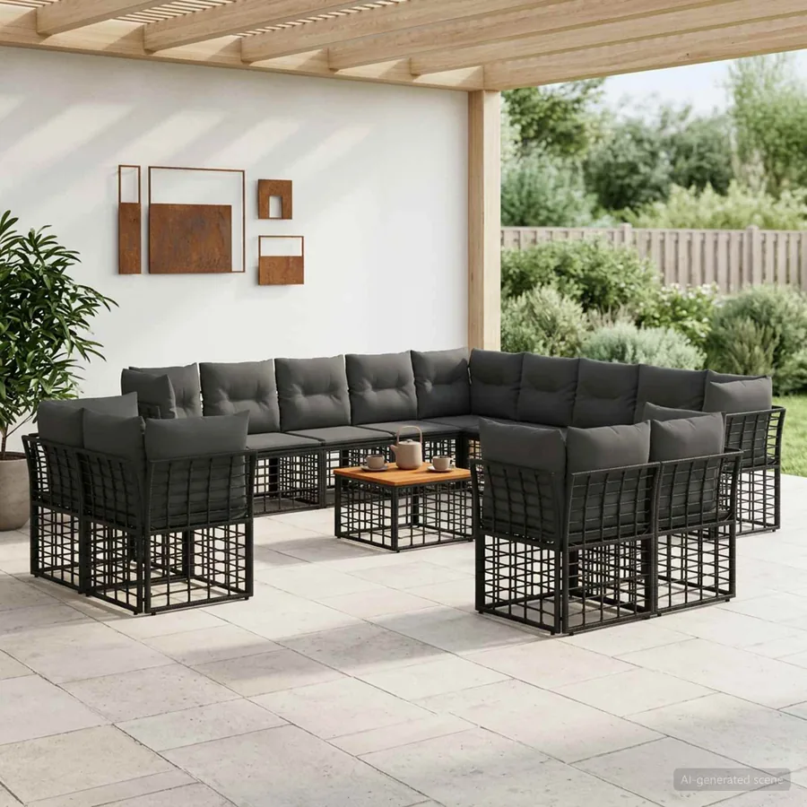 Ensemble de canapés d'extérieur 14 pcs Noir et Gris foncé