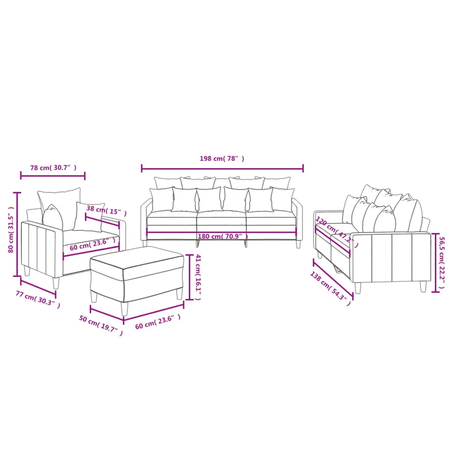 Ensemble de canapés 4 pcs avec coussins Gris clair Velours - 10