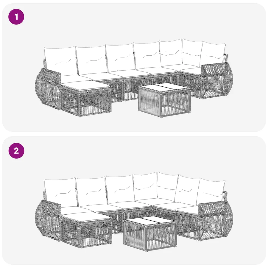 Ensemble de canapé de jardin 8 pcs Noir et blanc crème - 9