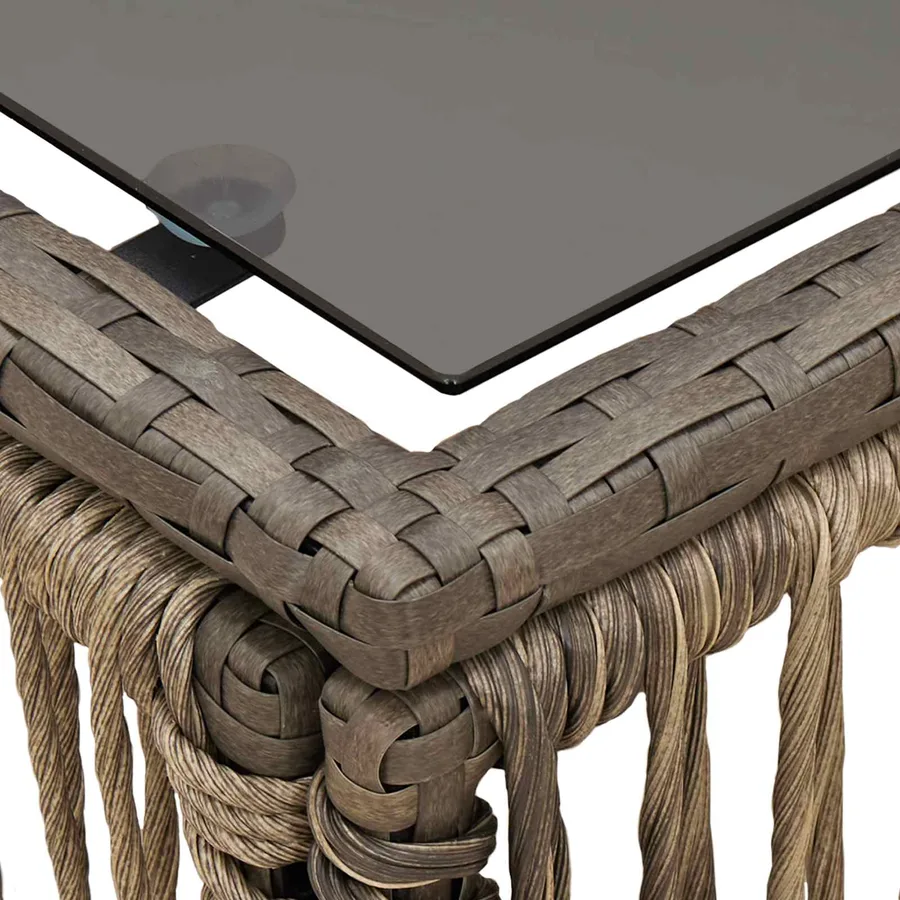 Table de Jardin Gris et Noir 55 x 55 x 37 cm Rattan PE et Verre - 6