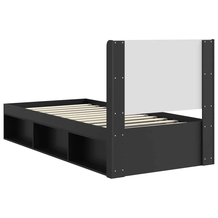 Cadre de lit avec rangement et tête de lit Noir 90 x 190 cm - 7