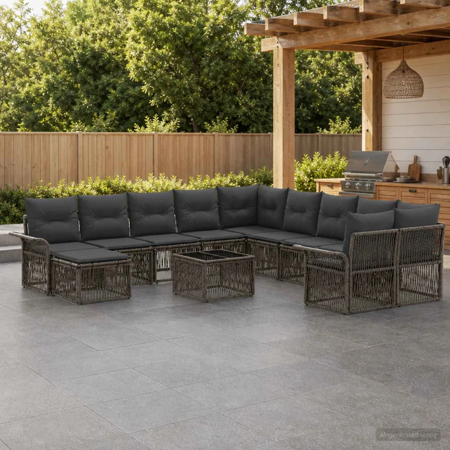Ensemble de canapé de jardin 12 pcs Gris et Gris foncé
